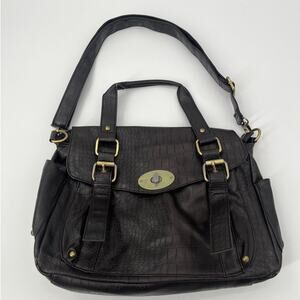 Cesca Croc Embossed Shoulder Bag Brown Faux Leather Satchel Tote Purse